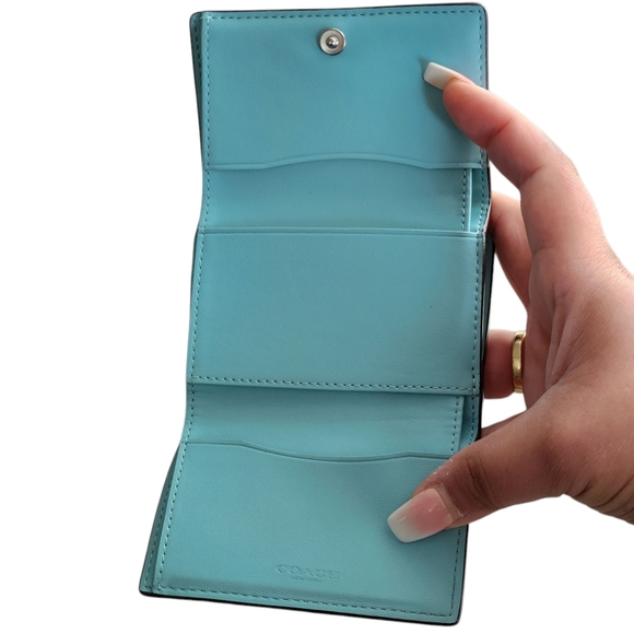 Coach Micro Snap Wallet Leather SOFT GREEN TURQUOISE CP260 Authentic - Picture 4 of 10